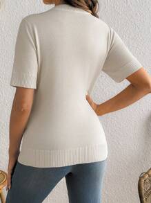 SHEIN Maternity Heart Pattern Round Neck Short Sleeve Casual Knit Top - Beige - View 2