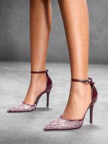 CUCCOO SZL Women's Pointy Toe High Heel Hollow Out Sandals, Rhinestone Decor, Wedding Party, Wine Red Color Spring Shoes Spring Break Easter Prom Heels - Burgundy - View 6