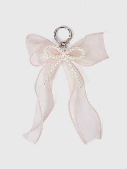 Kawaii 1pc Pink Bow Knot & Pearl Decor Keychain Bag Charm