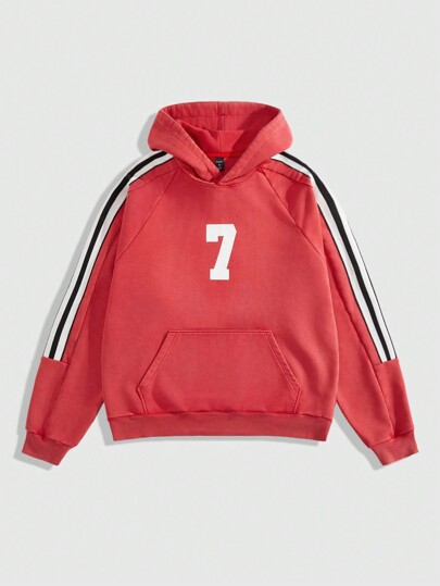 Street Life Men's Washed Vintage Striped Tape Patch Shoulder Hoodie