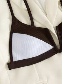 SHEIN Swim Summer Women's Bikini Top With Color Contrast Fabric Splicing - Multicolor - View 3