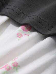 DAZY Set de 2 piezas de pijama de mujer con estampado de dibujos animados de manga corta y holgado, ropa de vuelta al colegio