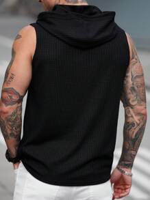 Manfinity Homme Men's Solid Color Zip Front Sleeveless Casual Hooded Top - Black - View 2