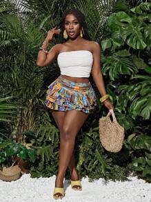 Slaydiva Beach New Spring And Summer Casual Vacation Gathered Waist Multi-Layer Cake Skirt A Swing Umbrella Skirt Mini Skirt Colorful Cashew Flower Women's Skirt-A
