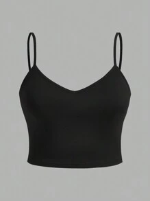 SHEIN EZwear 3 件套女士加大码纯色黑色吊带背心，休闲修身款，适合夏季 - 彩色 - 查看 4