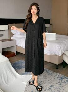 DAZY Loose Solid Color Short Sleeve Women Bathrobe