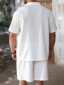 ResortEase Plus Size Men's Casual Solid Color Short Sleeve Shirt And Shorts Set