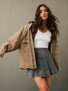 WESTFADE 春夏牛仔色褶皱牛仔迷你裙