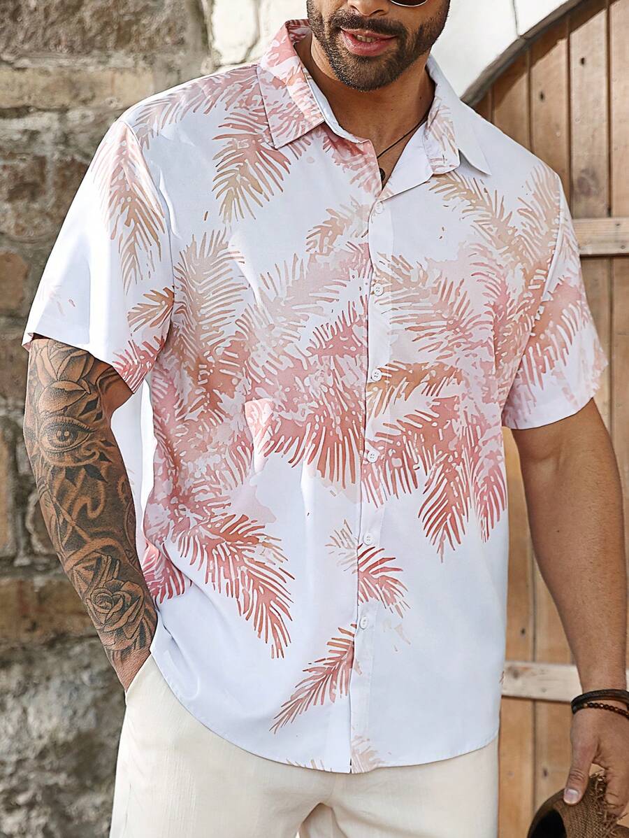 Manfinity RSRT Men's Front Button Short Sleeve Printed Casual T-Shirt - Multicolor - View 1