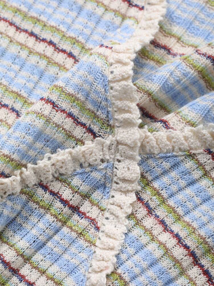 Women's V-Neck Lace Patchwork Striped Casual T-Shirt Summer Cute Tops Preppy Tops