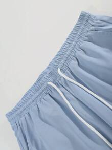 Manfinity Homme Loose Men's Solid Lapel Neck Shirt & Pants Set - Dusty Blue - View 5