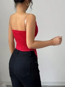 Rafferiza Valentine's Day Fashion Bow Transparent Strap Red Zipper Design Tank Top - Red - View 2