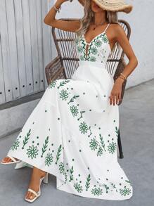 Breezaya 女士夏季长款印花夏威夷风格吊带连衣裙超长度假海滩装