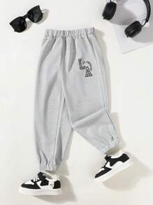 SHEIN Playful Pals Young Boy Casual Letter Print Long Pants, Suitable For Outdoor Play And Casual Wear