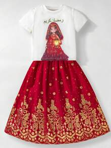 SHEIN Charming Girl Pattern,Parties,Spring/Summer - Red - View 3