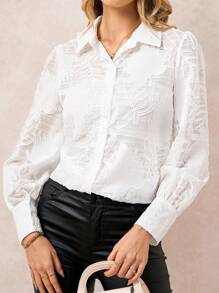 SHEIN Clasi White Cut-Out Detail Form-Fitting Women Long Sleeve Blouse Business Casual Woman Teacher Clothes Classy Elegant - White - View 4