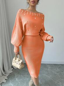 Chiquease New Knitted Button Women's Lantern Sleeve Sexy Slim Casual Sweater Dress - Orange - View 6