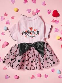 PETSIN 1 chiếc váy cho chó dễ thương dệt kim màu hồng chữ cái tiếng Anh thêu hình trái tim màu đen lưới nơ - Nhiều màu - Xem 2