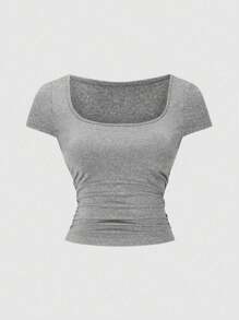 SHEIN Unity 女士夏季純色修身3件套裝，方領短袖T卹