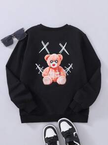 SHEIN Oversized Tween Boy Casual Bear Print Crew Neck Long Sleeve Sweatshirt, lichtgewicht, herfst/lente