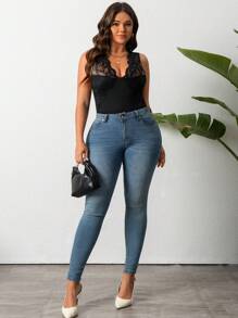 SHEIN Clasi Plus Size Fashionable Sexy Lace Patchwork Camisole - Black - View 2