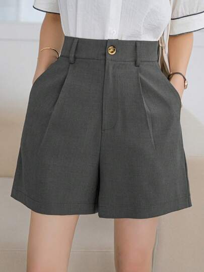 DAZY 女士夏季休闲纯色褶皱口袋短裤