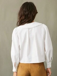 WESTFADE Puff Sleeve Ruffle Peter Pan Collar Long Sleeve Shirt