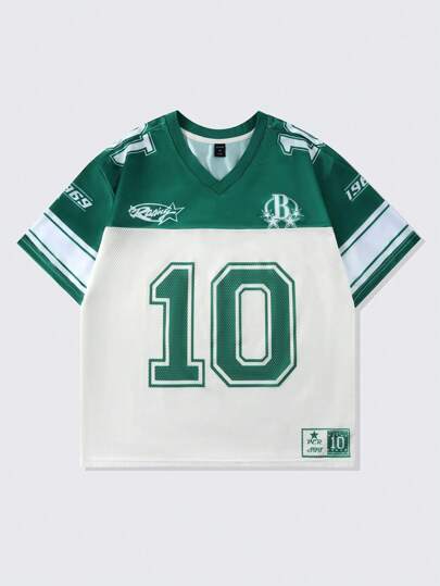 Prep Camiseta de manga corta estilo jersey deportivo para hombre, con parches de tela de malla, para el verano