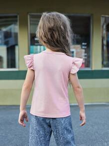 Wildeya Camiseta con estampado floral y lunar, y mangas con volantes para niñas jóvenes, color rosa, dulce y bonita, adecuada para actividades diarias, salidas y eventos sociales, colección de primavera/verano para el Ramadán