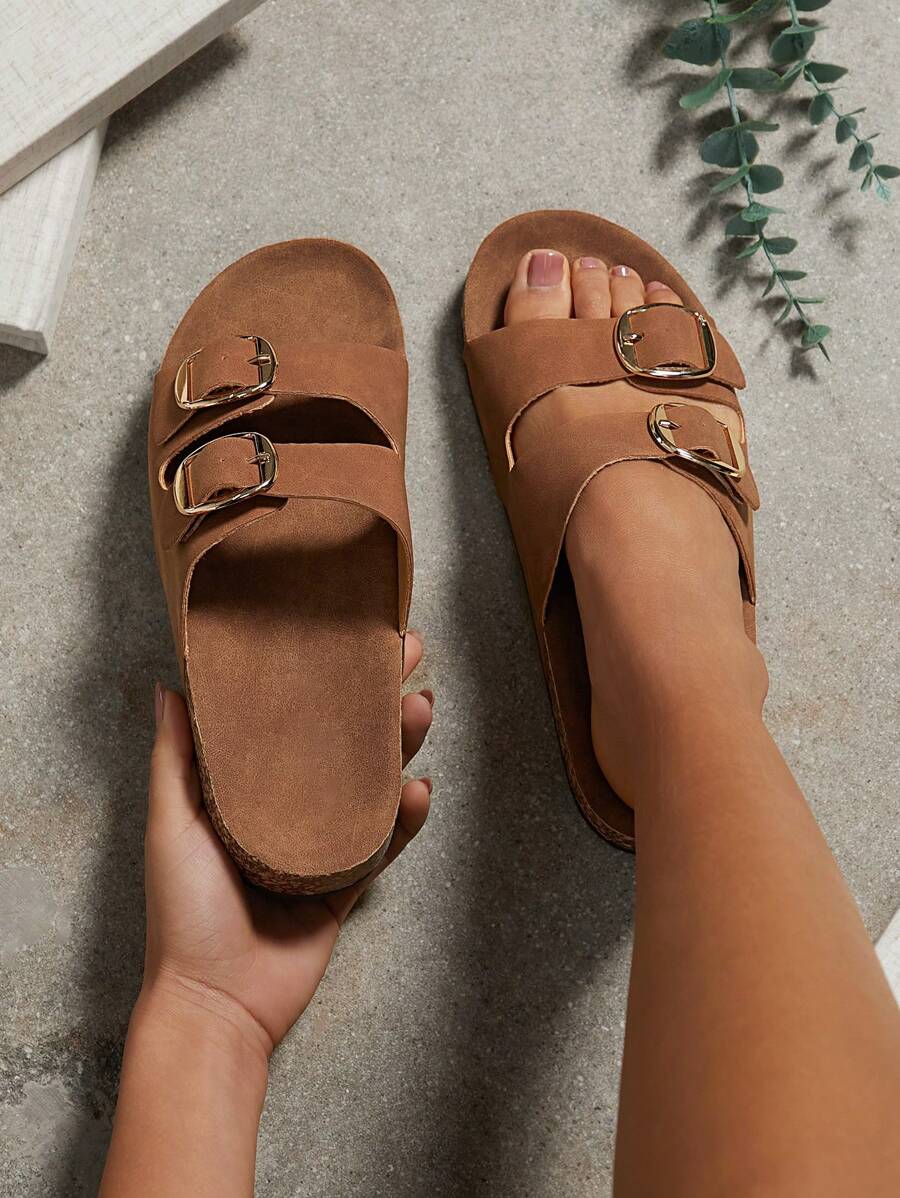 SHUZIA Sandalias cómodas y esenciales con plantilla de corcho y hebillas gemelas, calzado primaveral para vacaciones de primavera y Pascua