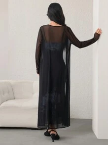 Modelyn Set de 2 piezas de chaqueta transparente y vestido de tirantes con estampado floral para mujer, elegante