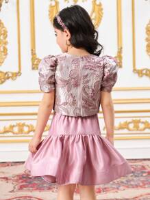 SHEIN Leap Crew 2pcs/Set Woven Mesh Cardigan And Woven Dress Two-Piece For Young Girls - Red - View 2