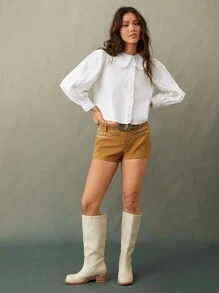 WESTFADE Puff Sleeve Ruffle Peter Pan Collar Long Sleeve Shirt