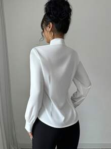 Elenzga 女士优雅撞色系带领二合一衬衫，秋季 - 彩色 - 查看 2