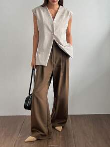 DAZY Women's Sleeveless Textured Fabric Thin Blazer Vest