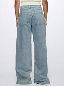 SUMWON WOMEN Vertical Striped Split Hem Jeans Retro Y2K Wide Leg Denim Pants Casual Street Style Spring Summer Fashion Statement Bottom - Baby Blue - View 3