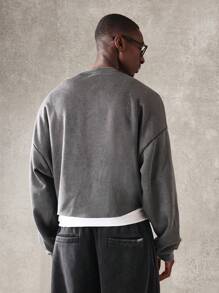 SUMWON Sudadera corta premium de estilo creativo con hombros caídos, de corte ancho, informal, de moda urbana, cómoda para otoño e invierno, estilo deportivo