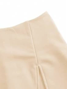 SHEIN EZwear 大码纯色简约开衩下摆裤裙，日常休闲穿着 - 杏色 - 查看 4