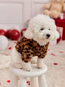 PETSIN 1pc Pet Leopard Print Fleece Hoodie Sweatshirt, Warm & Comfortable For Dogs, Autumn/Winter - Multicolor - View 5