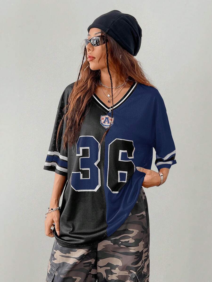 Coolane Plain Color Patchwork Numerical Print Short Sleeve Football Jersey - Casual Daily Wear , Baseball Jerseys