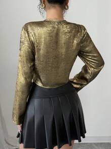 SHEIN PETITE 女士蝴蝶结领拼色衬衫