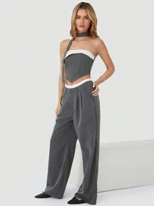 SHEIN EZwear Conjunto de top bandeau y pantalones de estilo nuevo para mujer