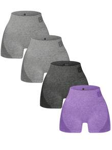 Women High Waist Simple Letter Pattern Detail Casual Sports Shorts Biker Shorts