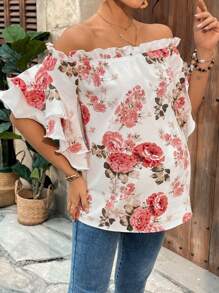 SHEIN Blusa floral para maternidad con hombros descubiertos para el Día de San Valentín