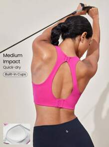 GLOWMODE Performance Cut-Out Hook Closure Sports Bra Medium Impact Jogging Gym Training Daily Quick Dry Moisture Wicking - Red Violet - View 1