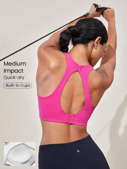 GLOWMODE 高性能镂空钩扣运动胸罩，中等强度慢跑健身房训练日常