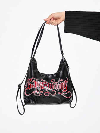 Grunge Punk Borsa nera da donna da punk con lespalle, versatile da portare