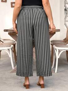 EMERY ROSE Pantalones casuales y cómodos con rayas aleatorias, para uso diario, de talla grande