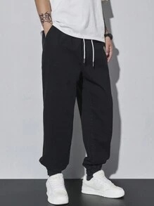 Manfinity Homme Men's Black Wide-Leg Relaxed Fit Tapered Ankle Jeans - Black - View 8