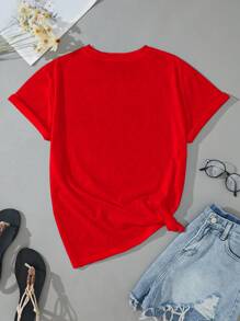Rovax Plus Size Women Sexy Red Lips Graphic Round Neck T-Shirt, For Summer